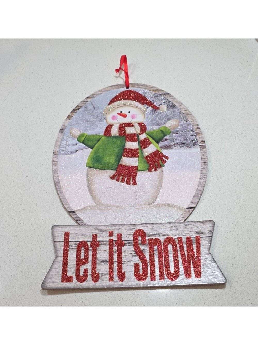Christmas Let It Snow Snowman Wood Wall Mounted Plaque/Sign Multicolor Vertical